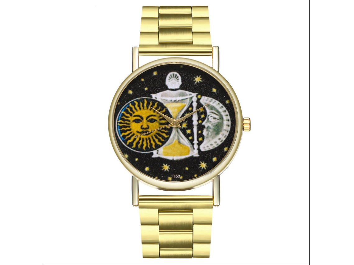 Relógio de casal Zhoulianfa Vintage Pattern Quartz Alloy com mostrador redondo