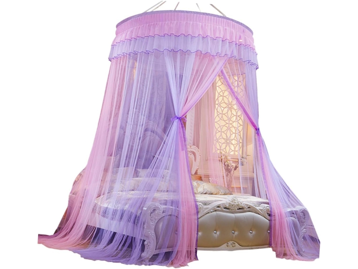 Mosquiteiro Para Cama Galpada Em Formato De Cúpula Grande, Renda Rosa E Roxa, Fibra De Poliéster, Cortina Leve E