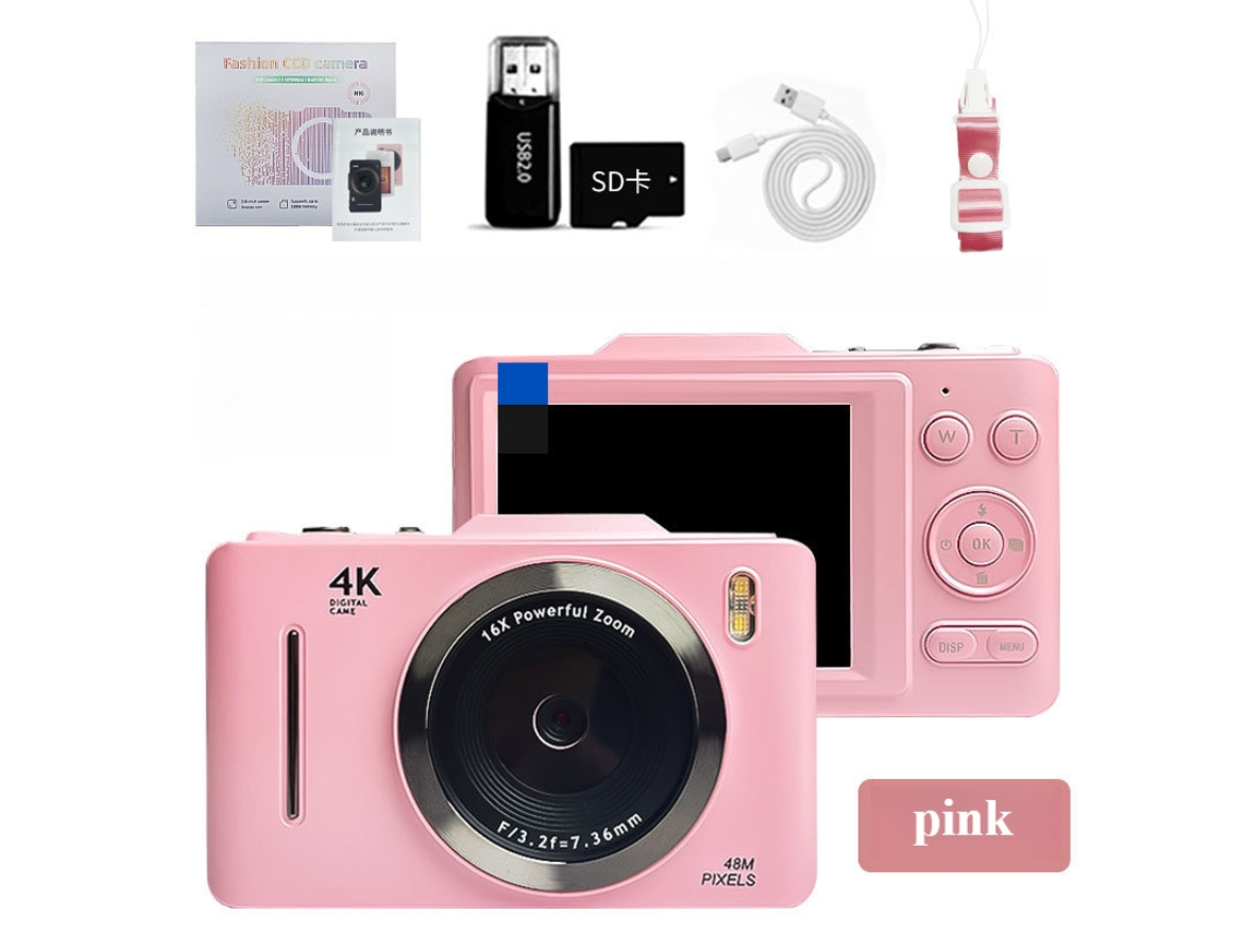 Câmera Compacta Portátil 4k Hd Câmera Digital 16x Zoom Tela De 28 Polegadas 64g Rosa Cuich