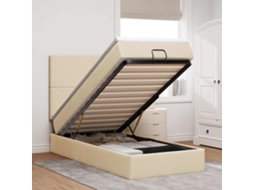 Cama Otomana Com Colchão Leds 90x200 Cm Tecido Creme