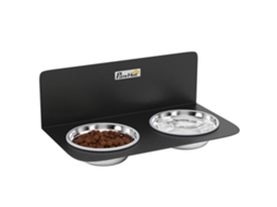 Tigela De Parede Preta Com 2 Taças Inox 800 Ml, Altura Ajustável 42x23,5x14 Cm