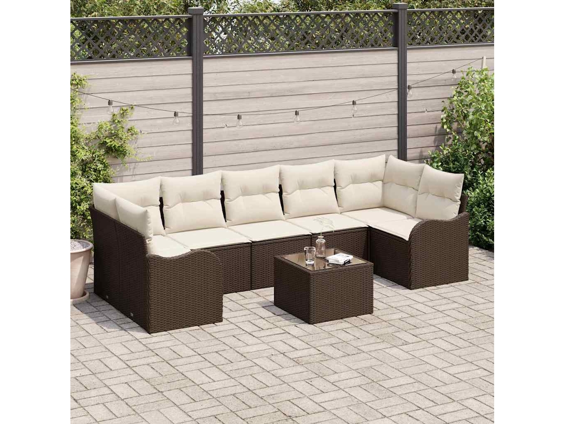 Vidaxl Conjunto De Sofá De Jardim Com Almofada 8 Pcs Marrom E Creme