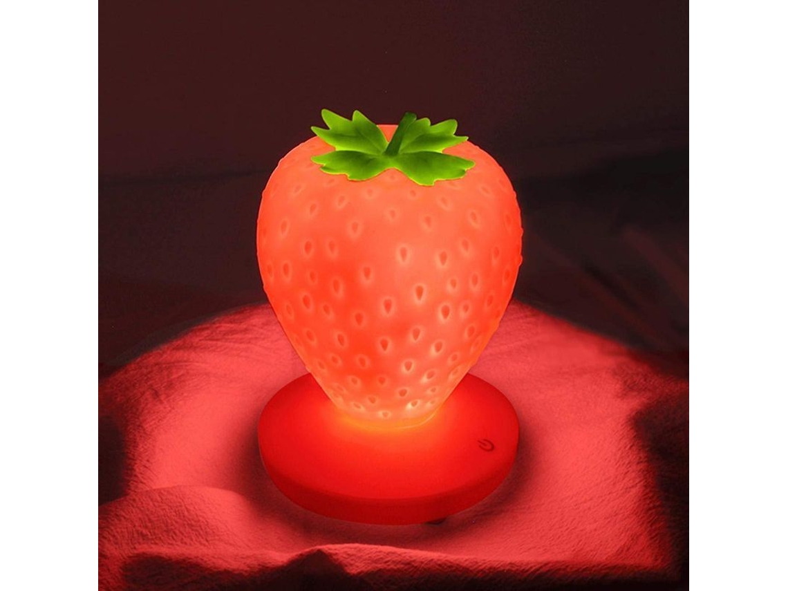 Luz Noturna Morango De Silicone Com 3 Modos E Carregamento Usb Brinde Ideal Para Bebê E Quarto