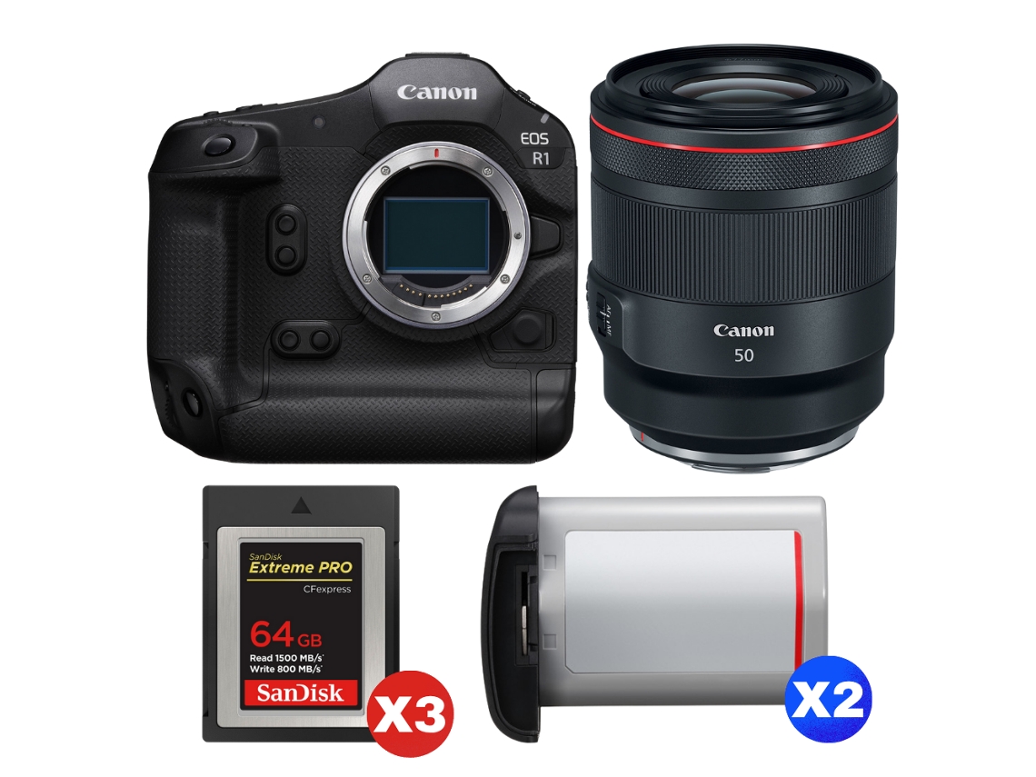 Eos R1 + Rf 50mm F/1.2 L Usm + 3 Sandisk 64gb Extreme Pro Cfexpress Type B + 2 Canon Lp e19 + Ebook “20 Dicas para Fotos Que Impressionam” CANON