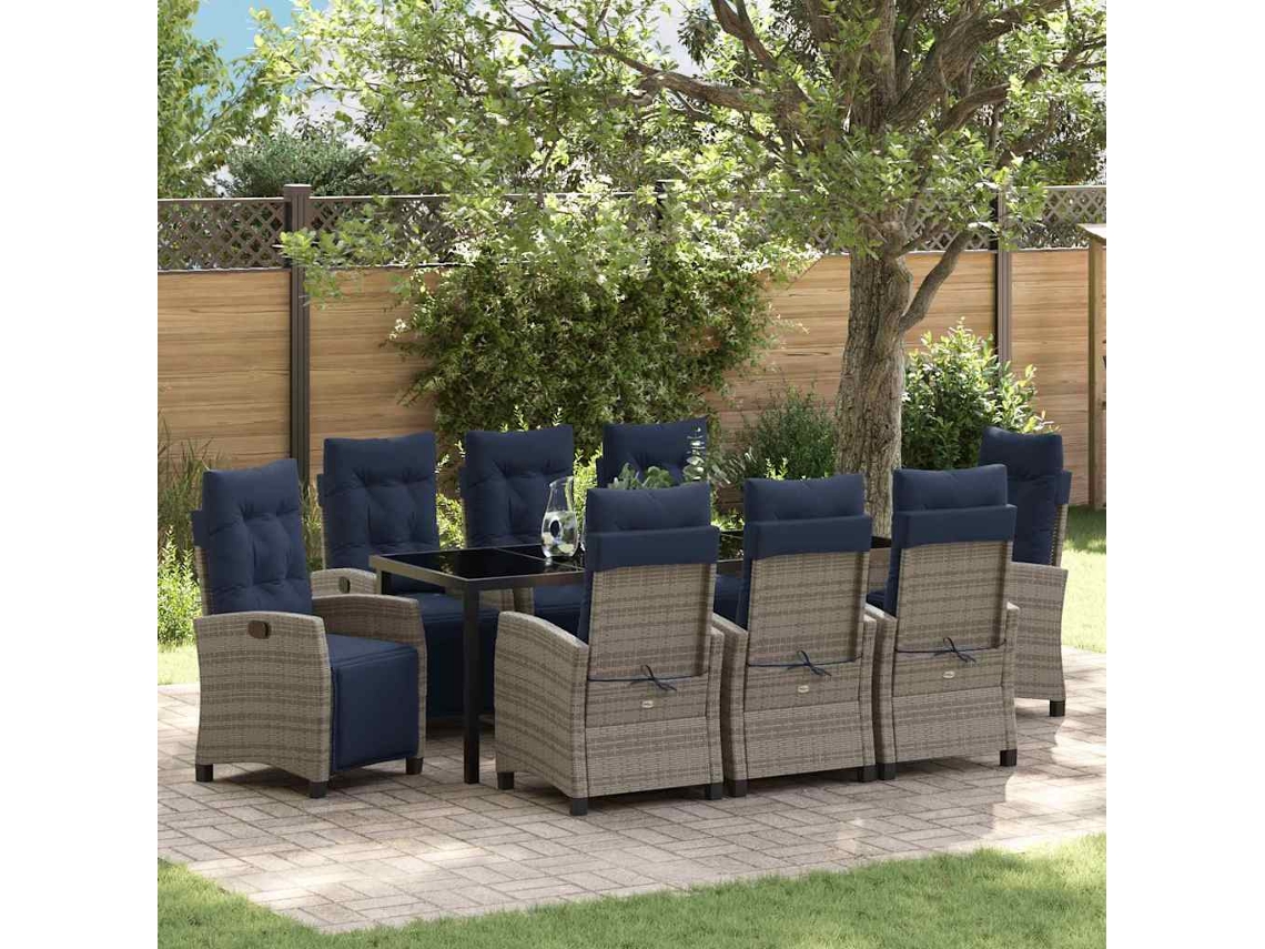 Vidaxl Conjunto de Jantar para Jardim 9 Pcs Cinzeto Vime Pe