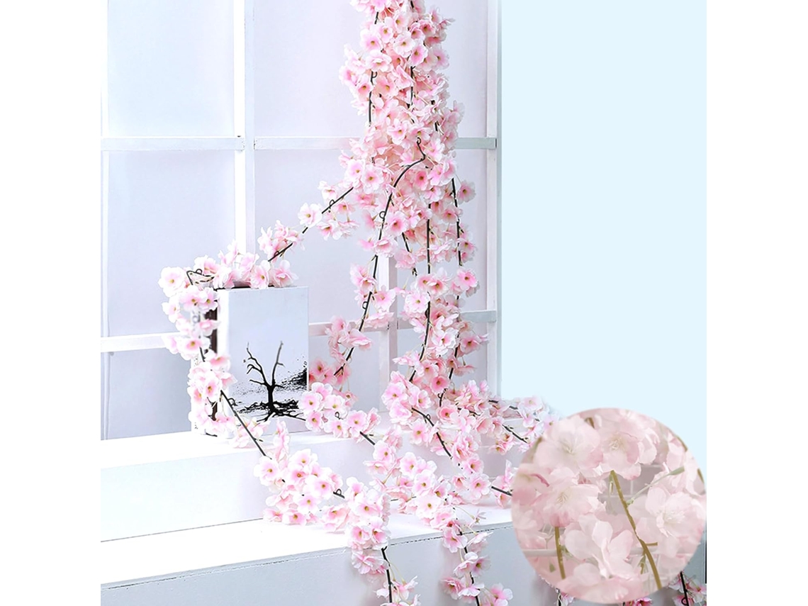 Guirlanda de Flores de Cerejeira Artificiais, 3 Peças, 180 Cm Cada, para Decoração de Jardim e Varanda. AQUAFORGE