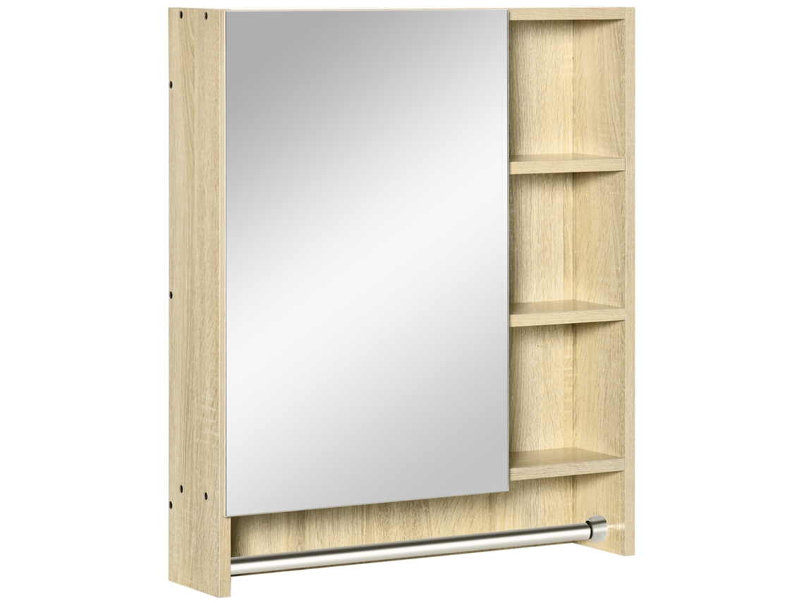 Armário Casa de Banho com Espelho Mdf e Vidro Cor Madeira 60x15x70 cm Kleankin