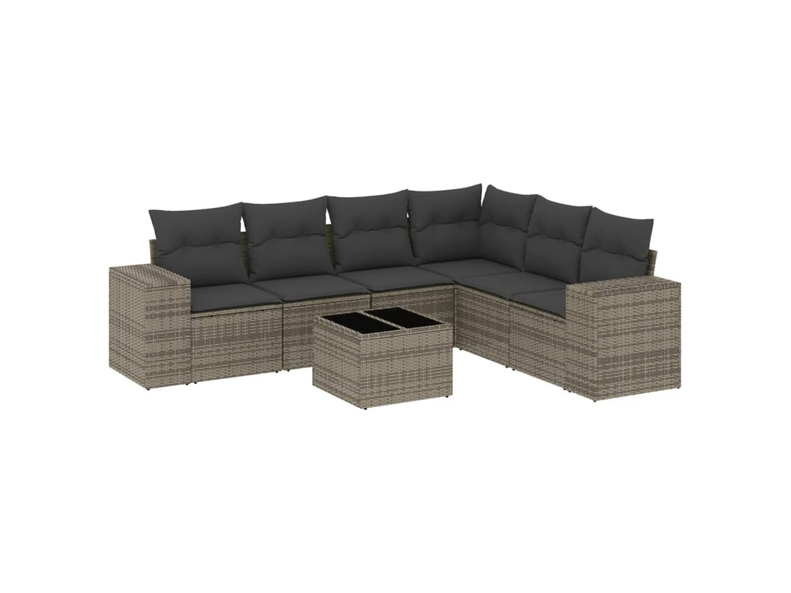 Conjunto de 7 Sofás para Jardim com Almofadões Vime Pe Cinzento MAISON EXCLUSIVE (7 pcs)