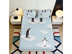 Conjunto de Cama com Estampa 3d Pinguim e I Microfibra Fronha 200x25cm