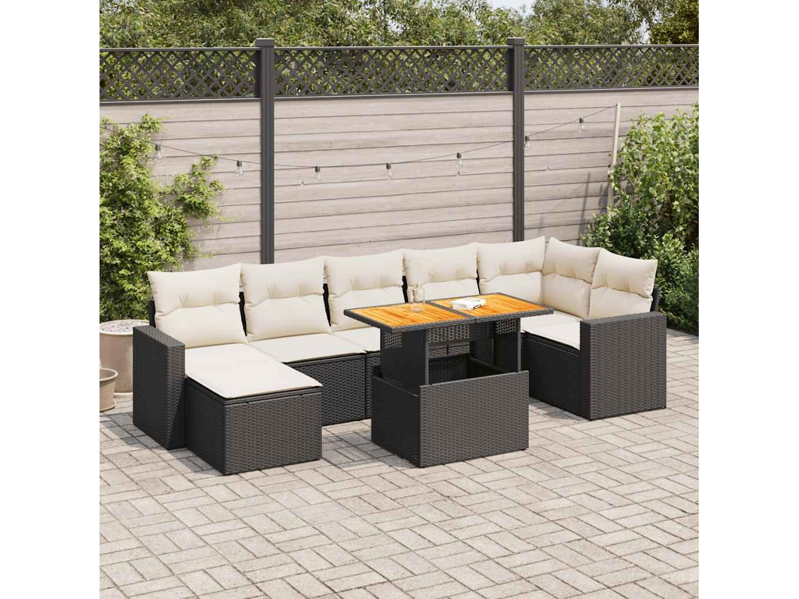Vidaxl 8 Pcs Conjunto Sofás De Jardim Com Almofadões Vime Pe Preto