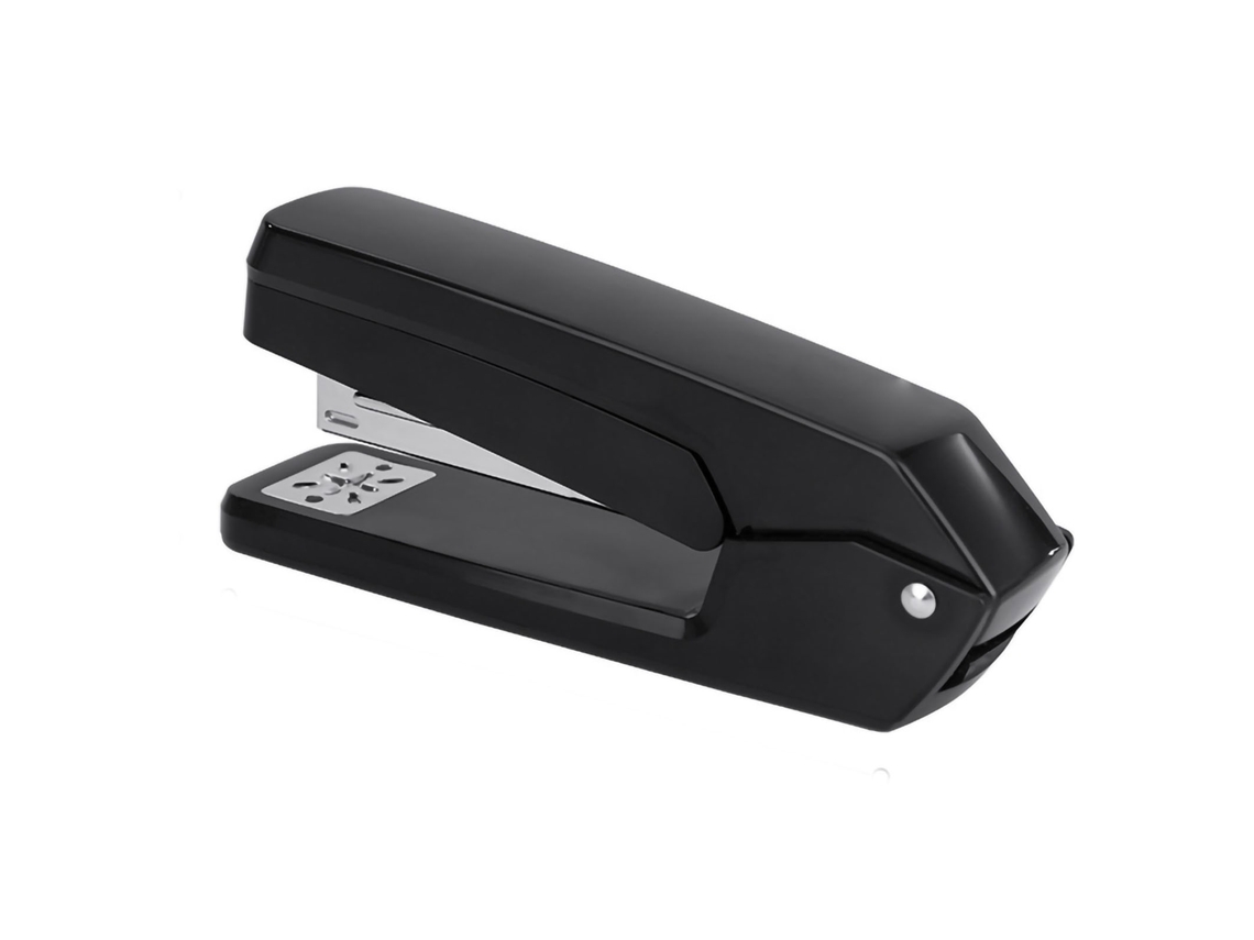 Grampeador De Mesa Com 50 Unidades, Em Abs E Metal, Capacidade Para 20 Folhas, Ideal Para Escritório E Escola, Na Cor Preta. Aquaforge