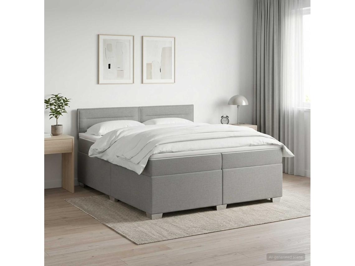 Vidaxl Cama Box Spring Com Colchão Cinzento-claro 200 X 200 Cm Tecido