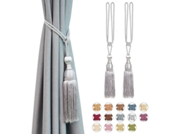 Conjunto De 2 Prendedores De Cortina Decorativos Em Tela Com Borlas E Corda Trançada À Mão(cinza Prateado)