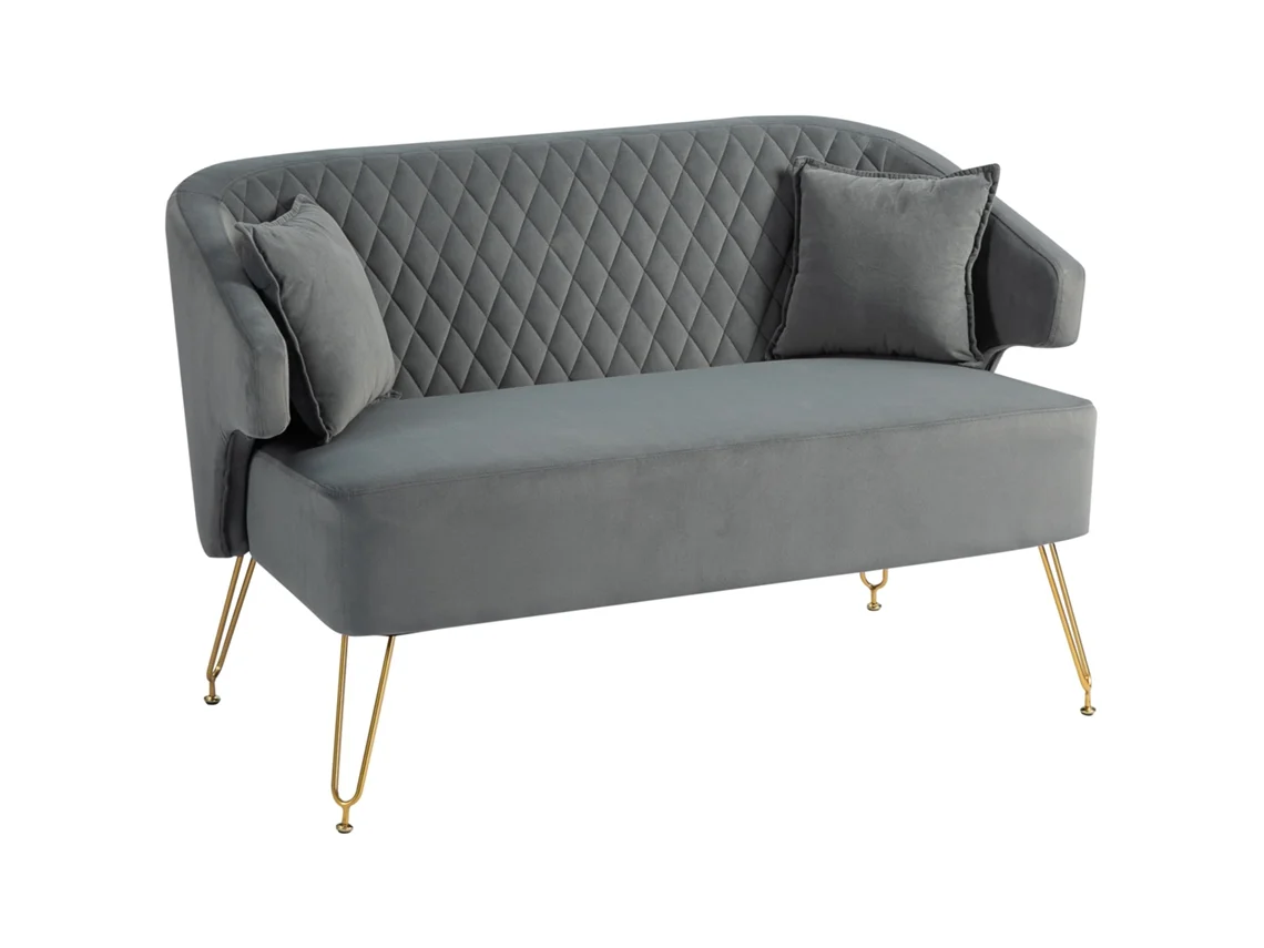 Sofá 2 Lugares Poliéster, Espuma, Aço e Placa Multicamada Cor Cinzento 124x69x76 cm Homcom