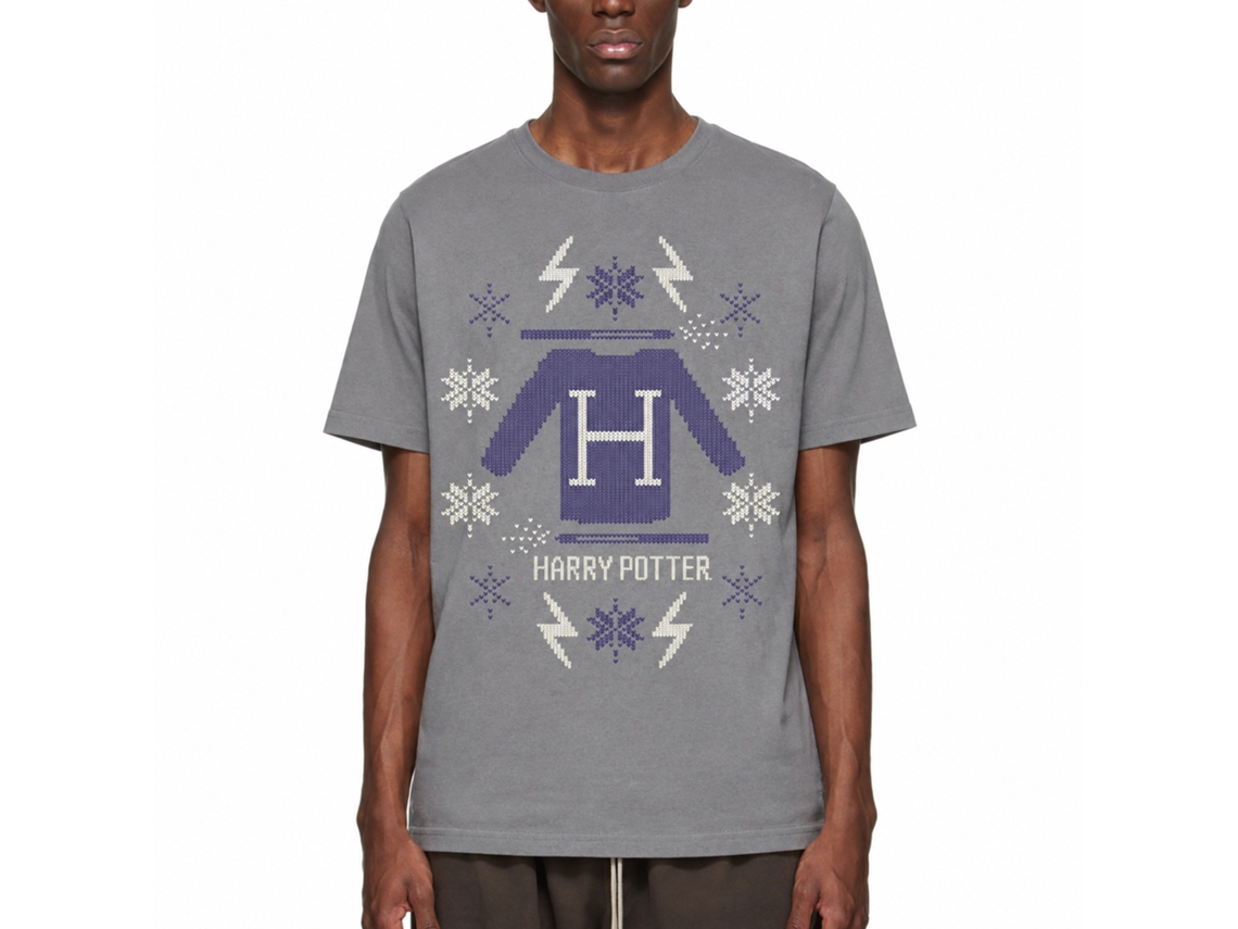 Rockinstone Harry Potter Blue Christmas Swetter Pattern Charcoal T-shirt Size:m