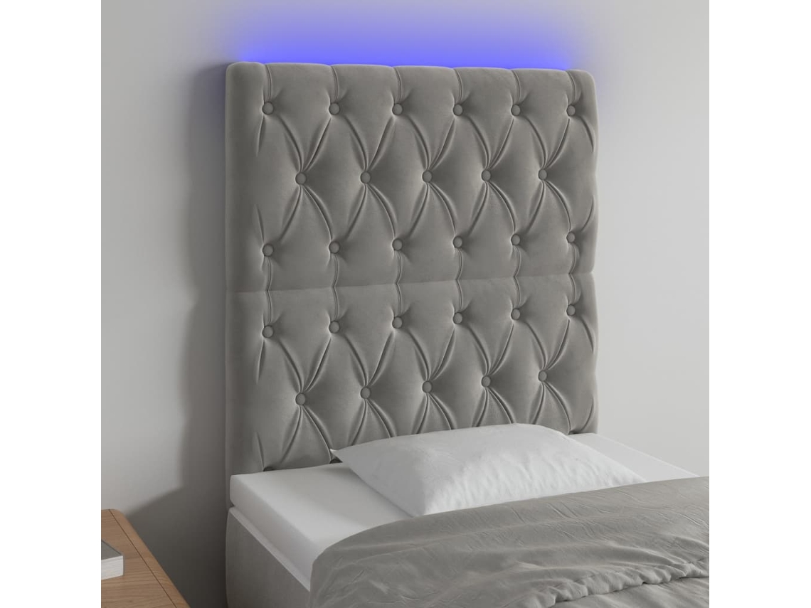 Cabeceira Cama C/ Luzes Led Veludo 80x7x118/128cm Cinza-claro