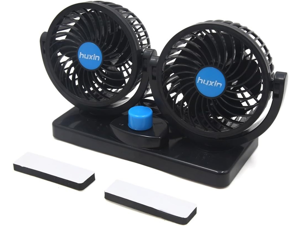 Ventilador De Resfriamento Automático Ruilogod 12v Com Cabeça Dupla, 2 Velocidades E Rotação De 360 ​​graus, Preto