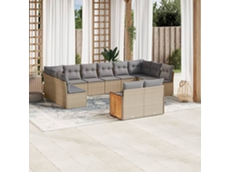Vidaxl 12 Pcs Conjunto De Sofás P/ Jardim Com Almofadões Vime Pe Bege