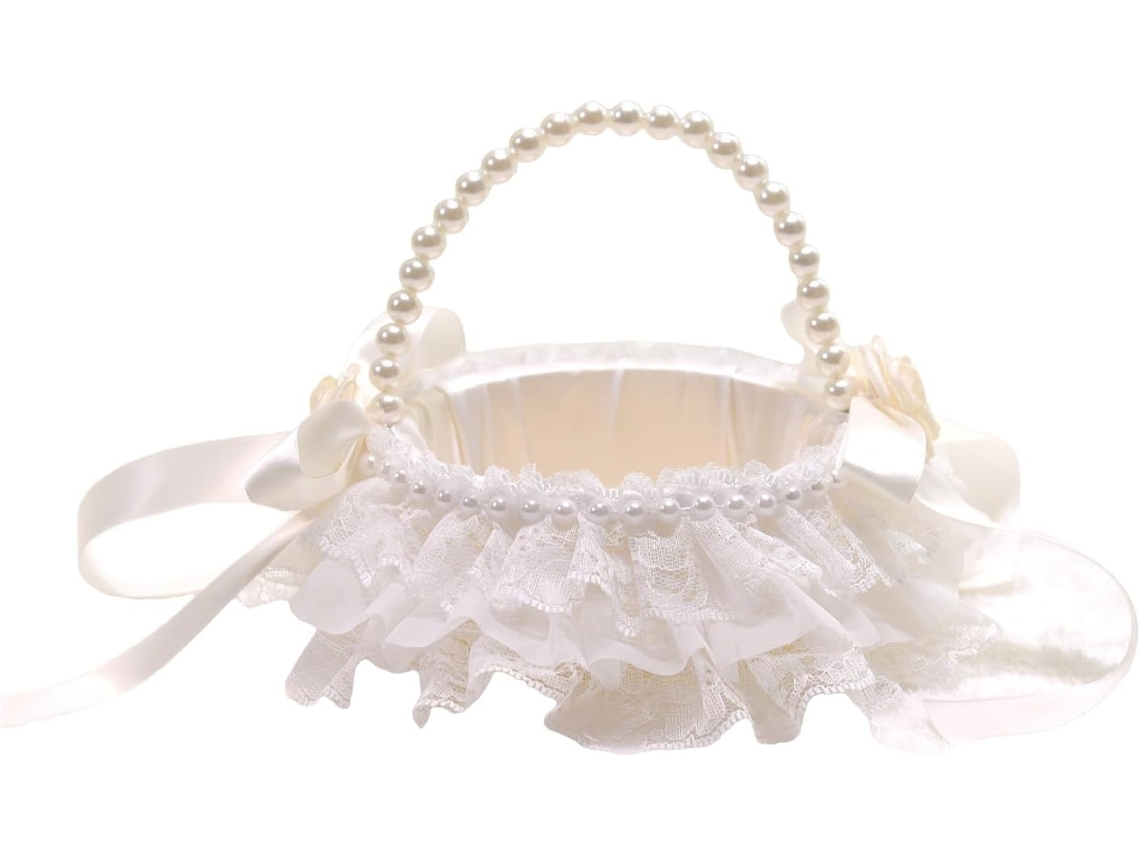 Cesta de Casamento para Meninas com Alça e Laço, Decoração para Casa SFUSHOS