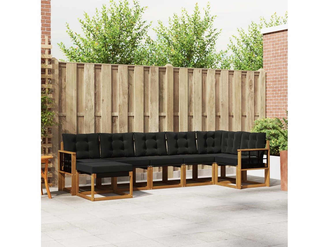 Vidaxl Conjunto De Sofás Para Exterior 7 Pcs Natural E Preto