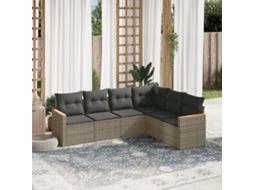 Vidaxl 6 Pcs Conjunto Sofás de Jardim com Almofadões Vime Cinzento