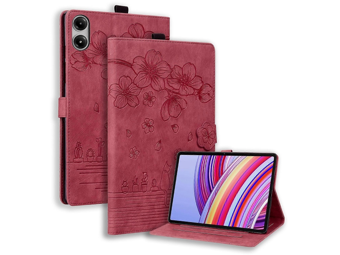 Capa de couro para tablet com estampa de gato Sakura em relevo da Webake
