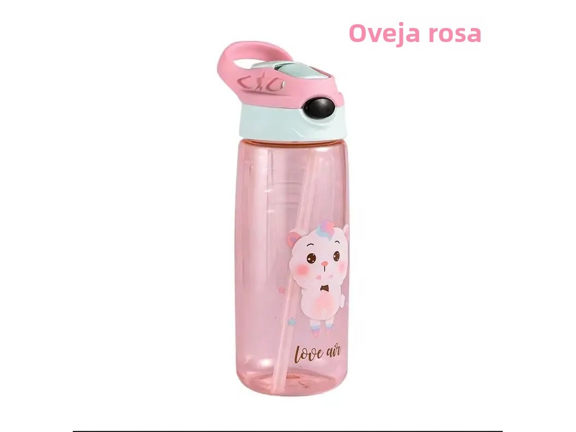 Garrafa de Água Infantil 500ml com Tampa e Canudo, Livre de Bpa MDUG (ovelha Rosa)