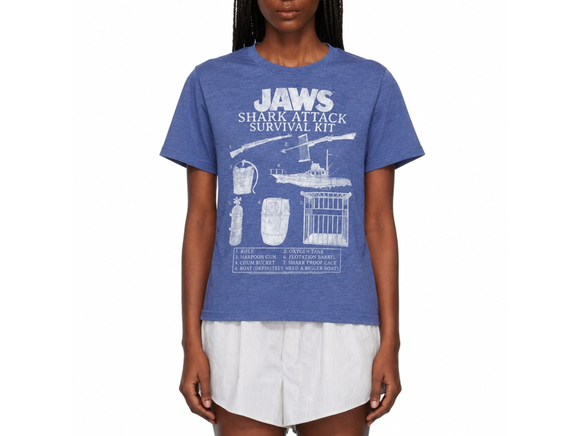 Rockinstone Jaws Movie Survival Kit 2 Heather Royal Adult T-shirt Size:m