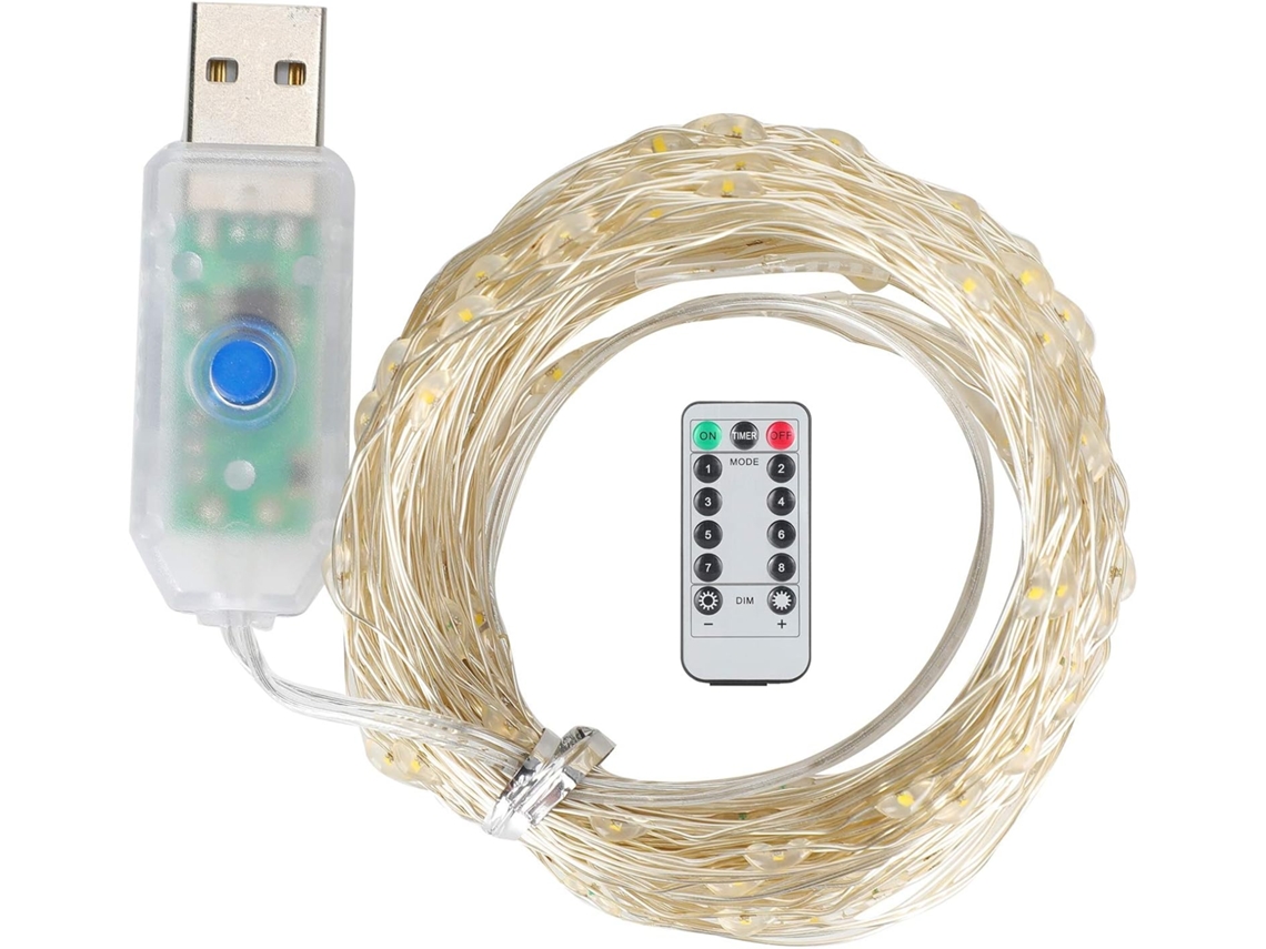 Cordão De Luzes Led Com 200 Leds, Luz Decorativa Branca Quente