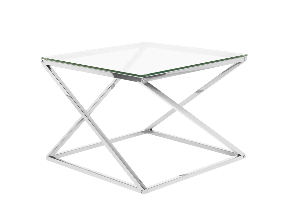 Mesa de centro BELIANI Beverly de Vidro Prateado 60x60x45