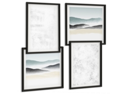 Composição De Quadros Manchas Brancas Fundo Abstrato Espelharte (4 Peças)