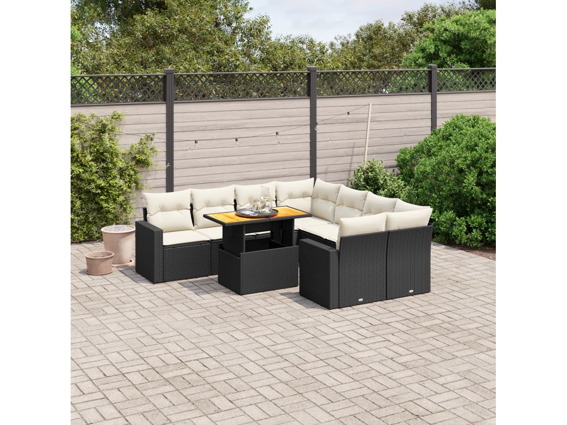 Vidaxl 9 Pcs Conjunto de Sofás P/ Jardim C/ Almofadões Vime Pe Preto