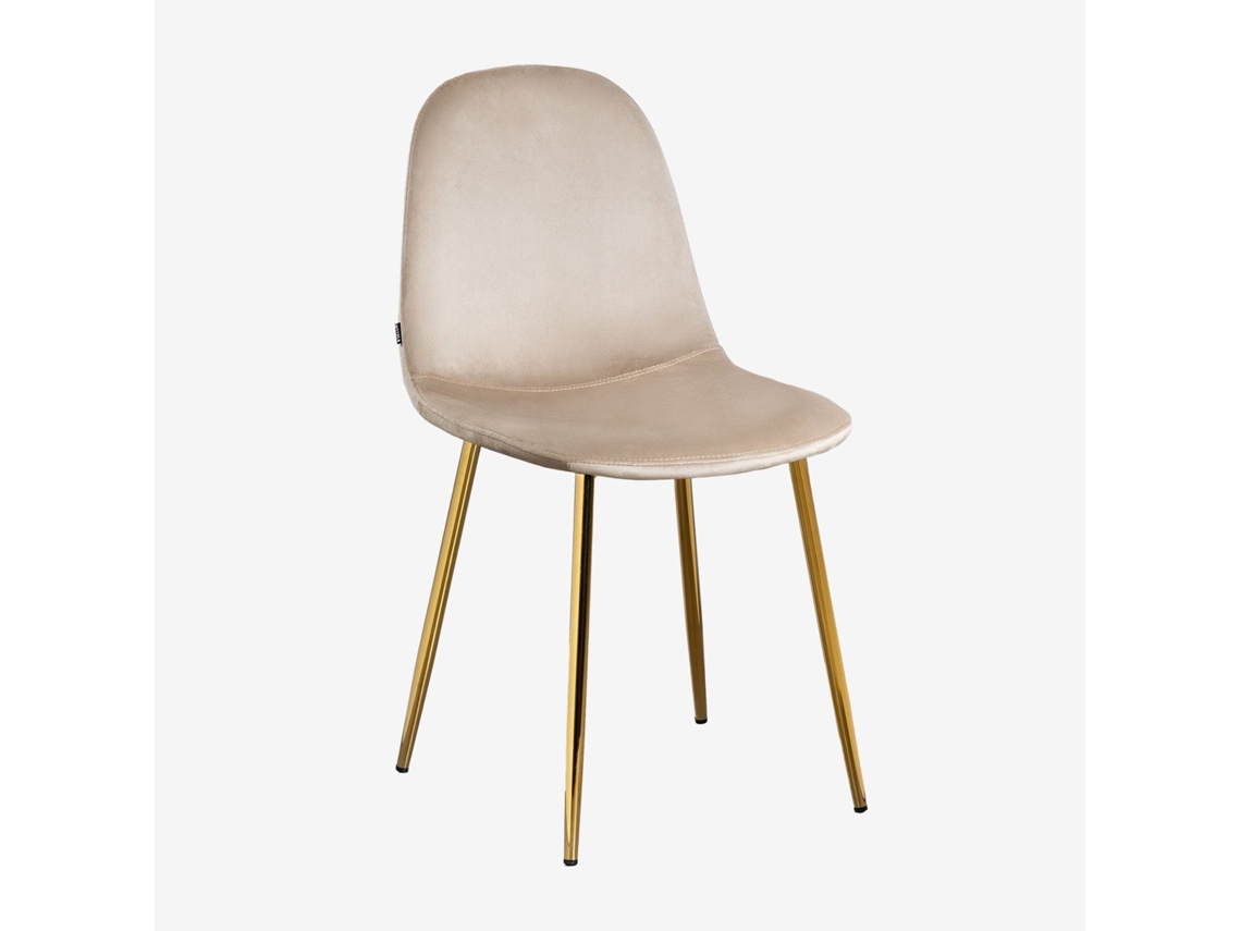 Sklum Pack De 4 Cadeiras De Jantar Glamm Poliéster     Dourado                  Velluto Castanho Trigo                               Veludo