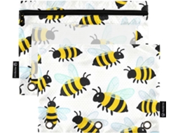 Pasta com estampas simples de Abelhas em estilo cartoon, com estojos grandes, resistentes e transparentes para lápis.