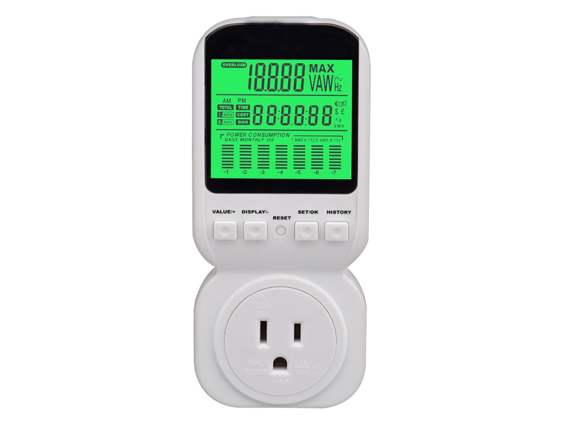Tomada De Medição De Energia Padrão Dos Eua Branca Para Eletrodomésticos Com Tela Digital Grande