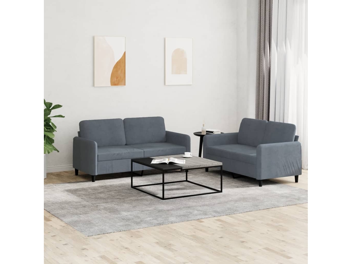 Vidaxl 2 Pcs Conjunto De Sofás Veludo Cinzento-escuro