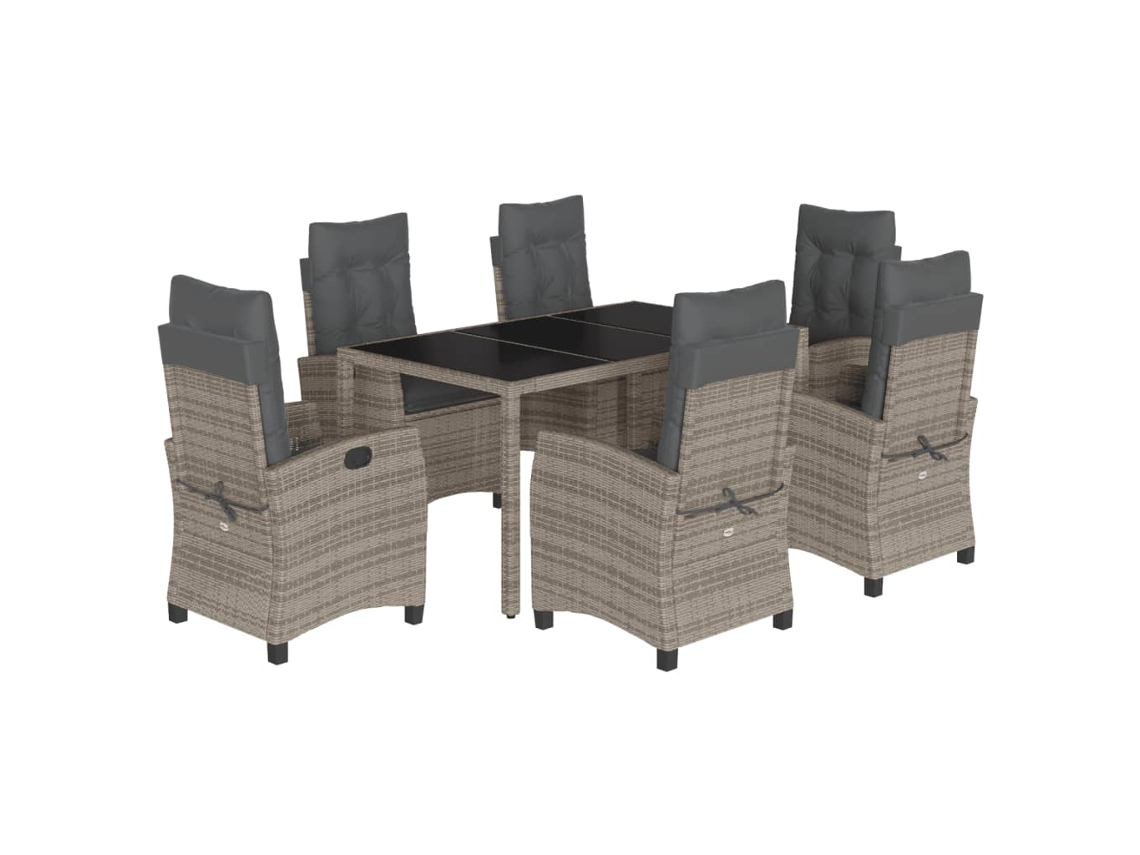 Conjunto de 7 Jantar para Jardim com Almofadões Vime Pe Cinza MAISON EXCLUSIVE