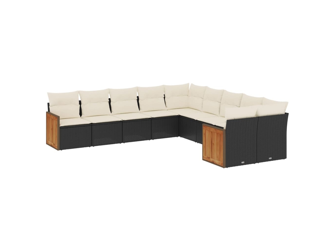 Conjunto de 10 Sofás de Jardim com Almofadões Vime Pe Preto MAISON EXCLUSIVE