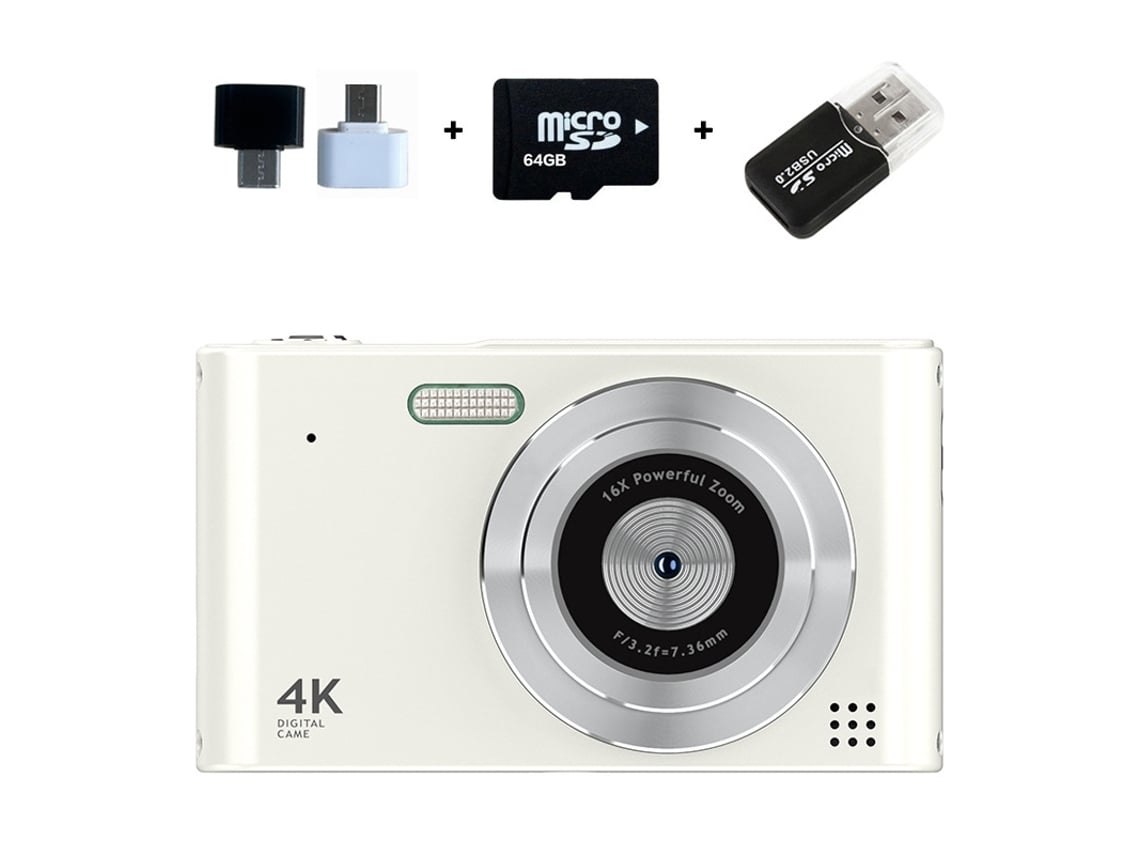 Mini Câmera Compacta Uhd 4k Câmera Digital Auto Focus 16x Zoom 64g Branco Veanxin