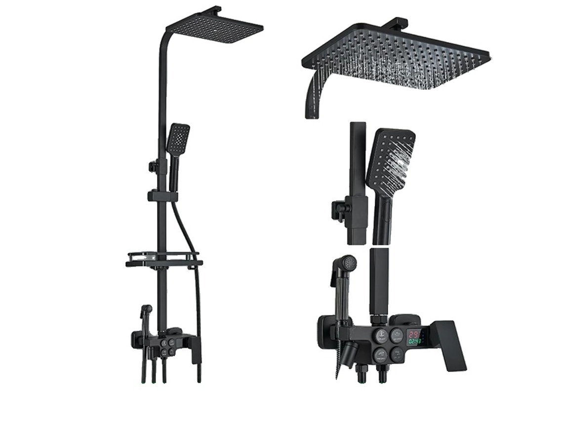 Torneira De Banheiro, Misturador Termostático Lcd, Bico De Bidê E Torneira De Banheira,preto Quente Frio Oem