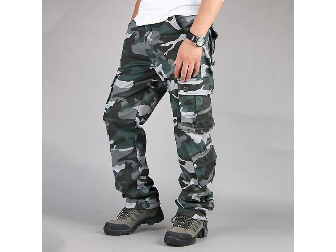 Calça cargo militar camuflada masculina Rebe, calça de trabalho resistente em mistura de algodão, tamanho 34, azul