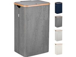 Cesto De Roupa Suja Cinza, Xl 100 Litros, Grande Com Tampa E Alça, Para Quarto, De Bambu Para Banheiro