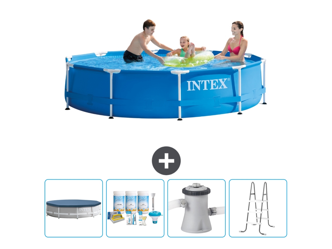 Piscina INTEX Moldura Redonda 305 X 76 Cm Azul Incluída Cobrir Pacote de Manutenção Bomba de Filtro de Piscina Escada