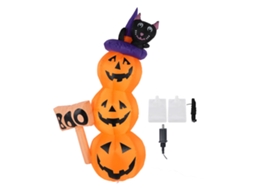 Decoração De Abóboras Inflável Com Gato Preto Led 1.6m