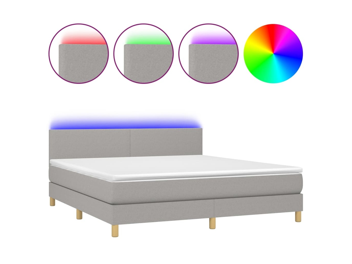Cama Box Spring com Colchão e Led Tecido Cinza Claro MAISON EXCLUSIVE (160x200 cm)