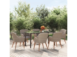 Vidaxl 7 Pcs Conjunto De Jantar Para Jardim Com Almofadões Castanho