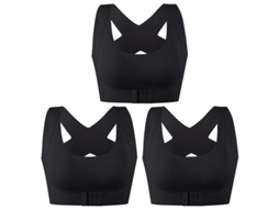 2026 3 Peças de Brassier Deportivo Sem Costuras Preto para Mulher com Corretor de Postura Elástico Push Up