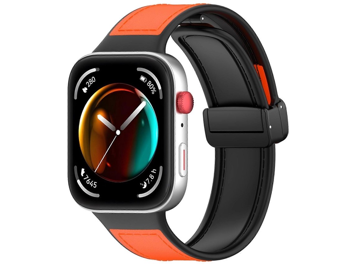 Pulseira Dobrável De Silicone Com Revestimento Em Couro Para Huawei Watch Fit 3
