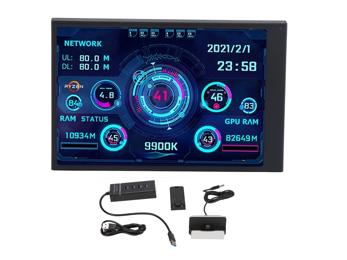 Aetheria tela Mini Usb Ips 3,5 Polegadas para Pc com Exibição de Temperatura e Rotação 360° Tipo C