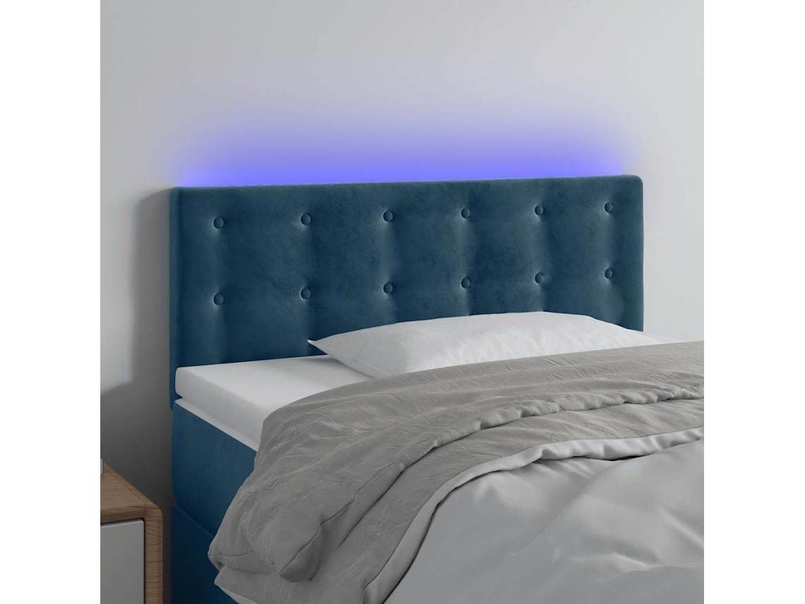 Vidaxl Cabeceira De Cama C/ Luzes Led Veludo 90x5x78/88 Cm Azul-escuro